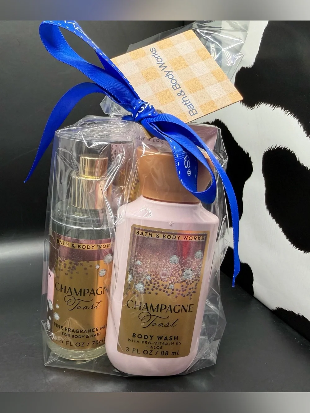 NWT Bath & Body Works Champagne Toast Travel Gift Set with blue ribbon